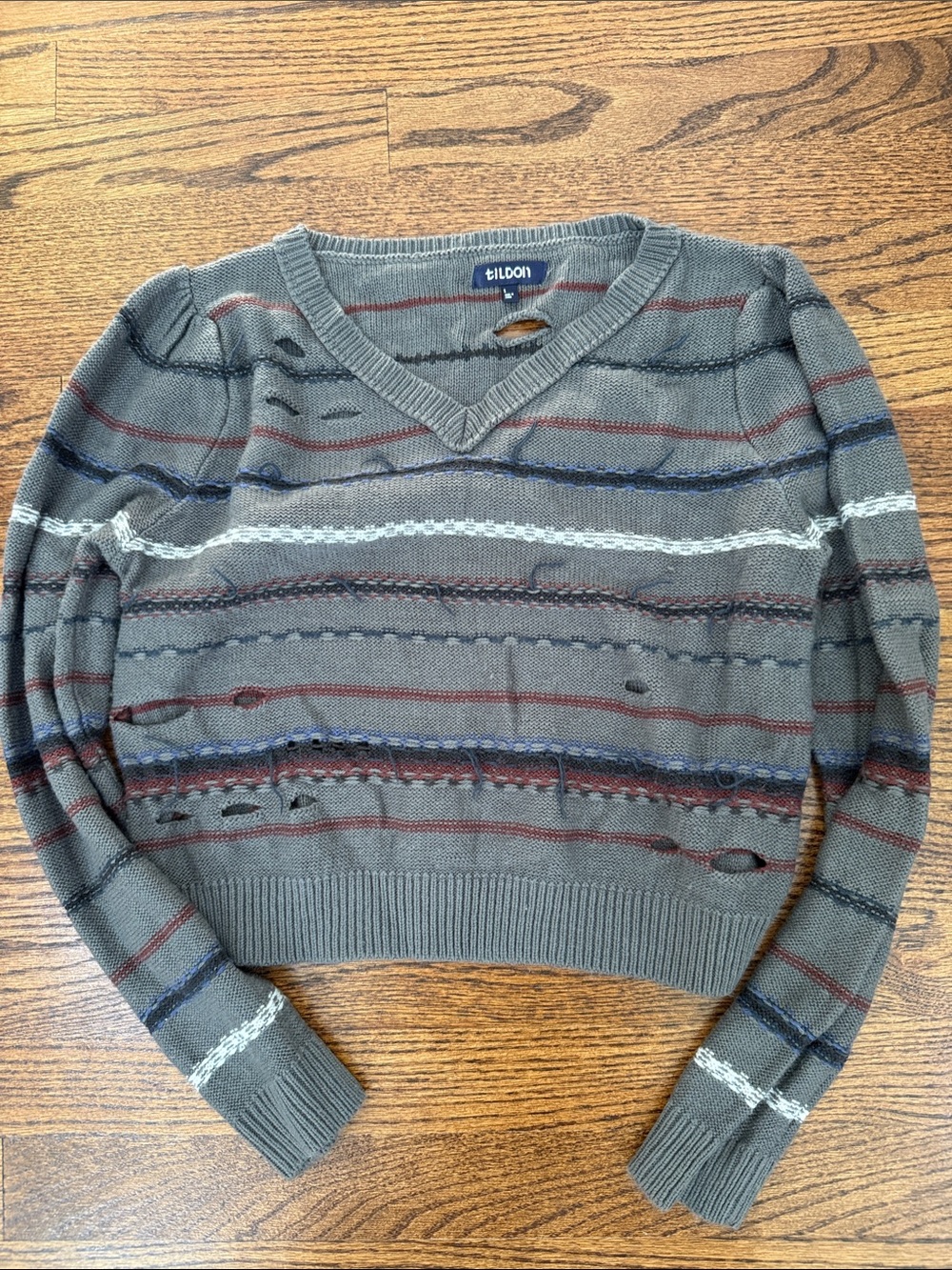 tildon V-Neck Striped Gray Women's Sweater
